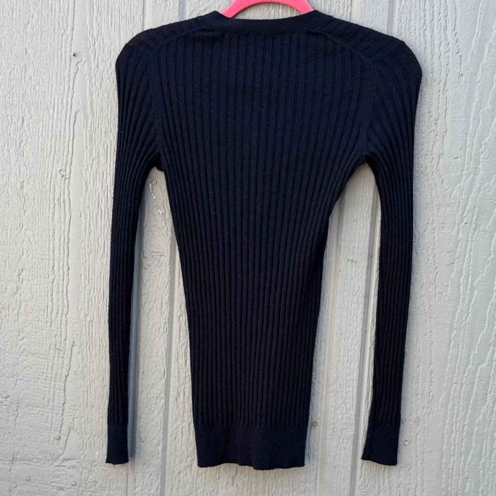 Vince 100% Cashmere Navy Blue Ribbed V-Neck Button Cardigan Sweater - Picture 6 of 8